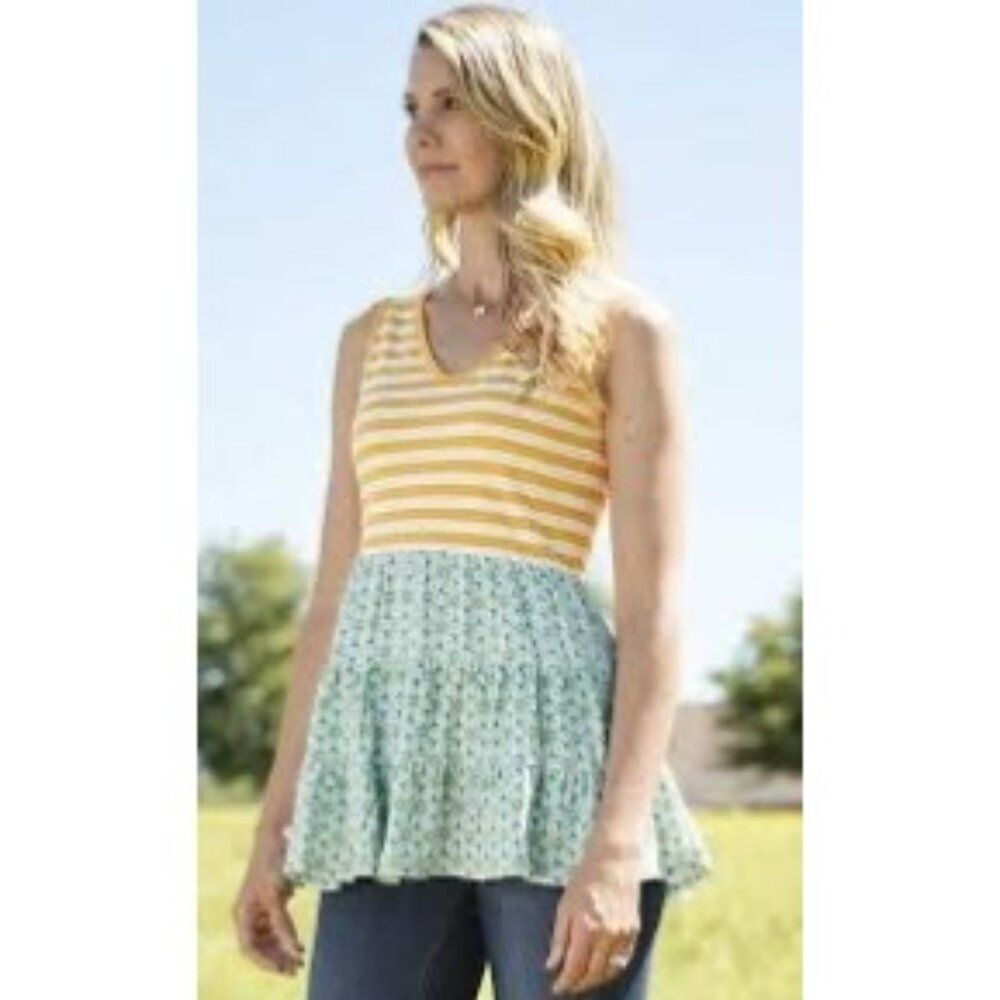Matilda Jane Blue and Yellow Tiered Peplum Tank Top